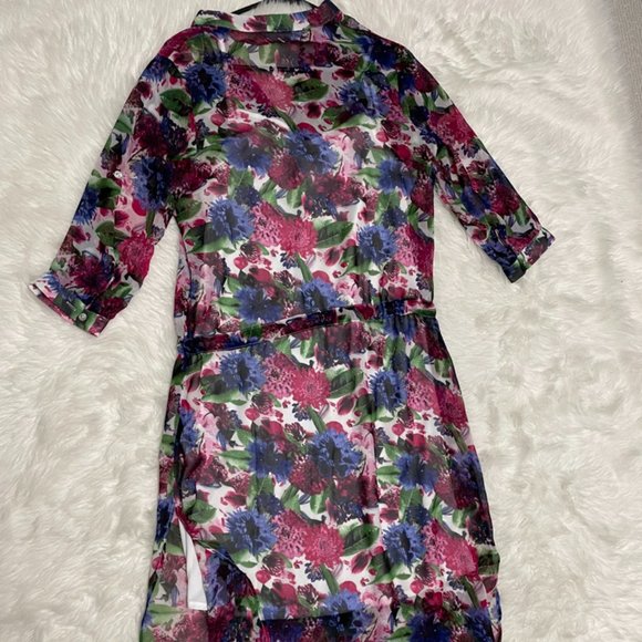 STYLEWE ELENYUN Semi sheer Multicolor Floral Silk Midi Dress with Ivory slip XL - Picture 12 of 16